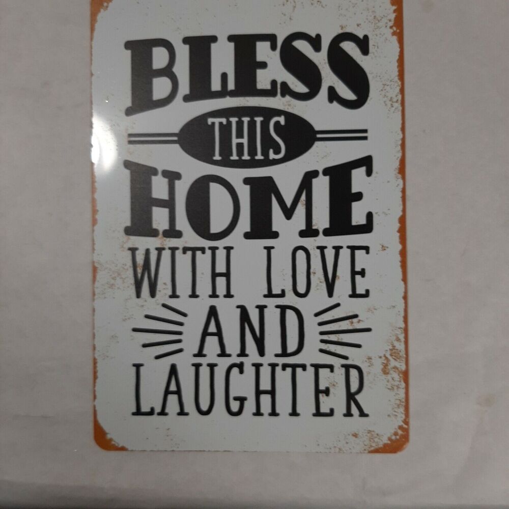 Metal Sign Bless This Home With Love and Laughter   Vintage Look